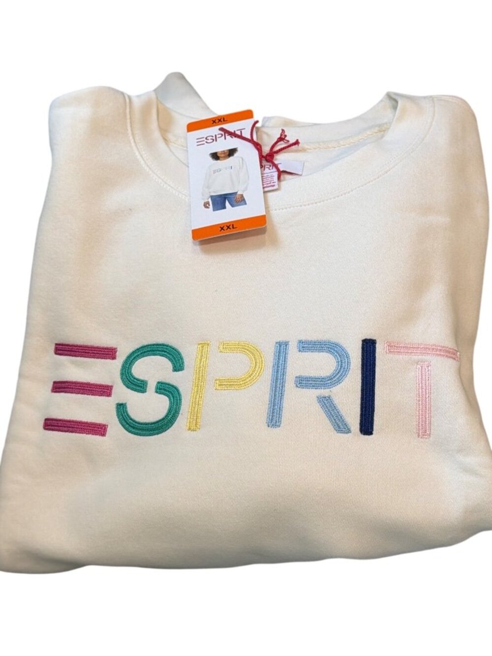 Esprit Trendy Gen X Womens Oversized Cream Sweatshirt Multicolor Logo XXL